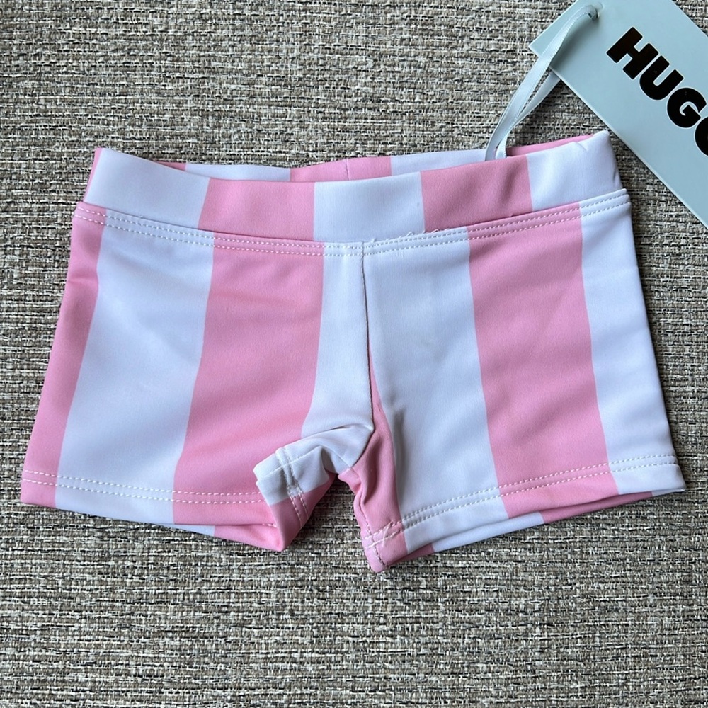Retro Pink Stripe Euro Swim Trunks || Hugo Loves Tiki
